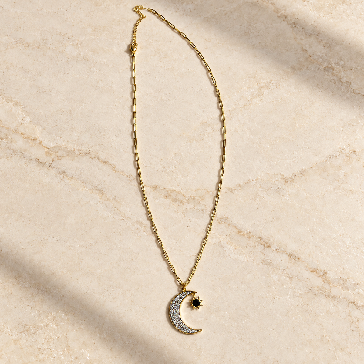 Crescent Star Pave Necklace