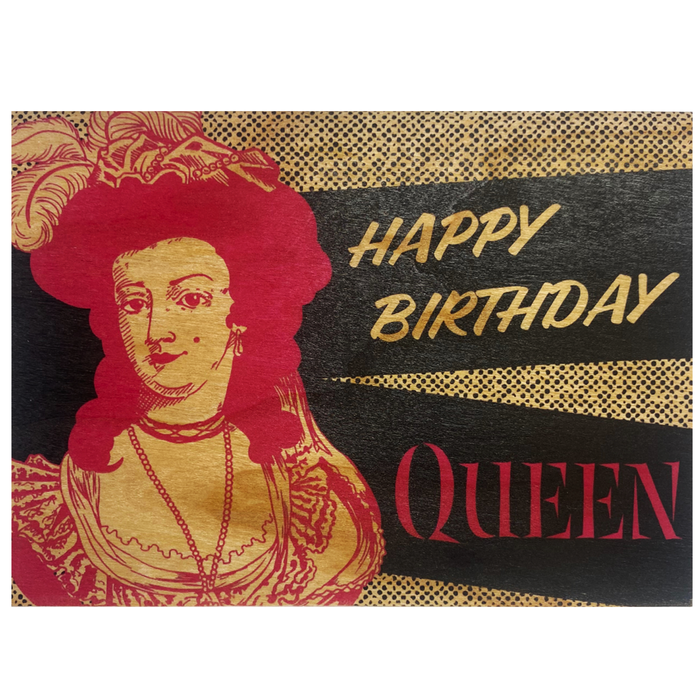 Wood Card Folding Happy Birthday Queen