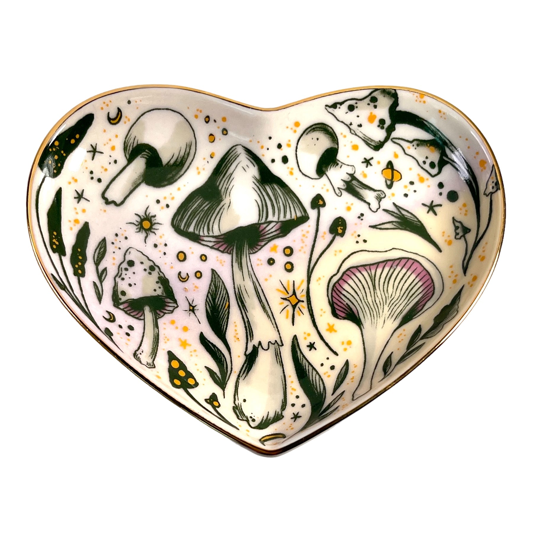 5" Ceramic Heart Dish - Starry Mushrooms