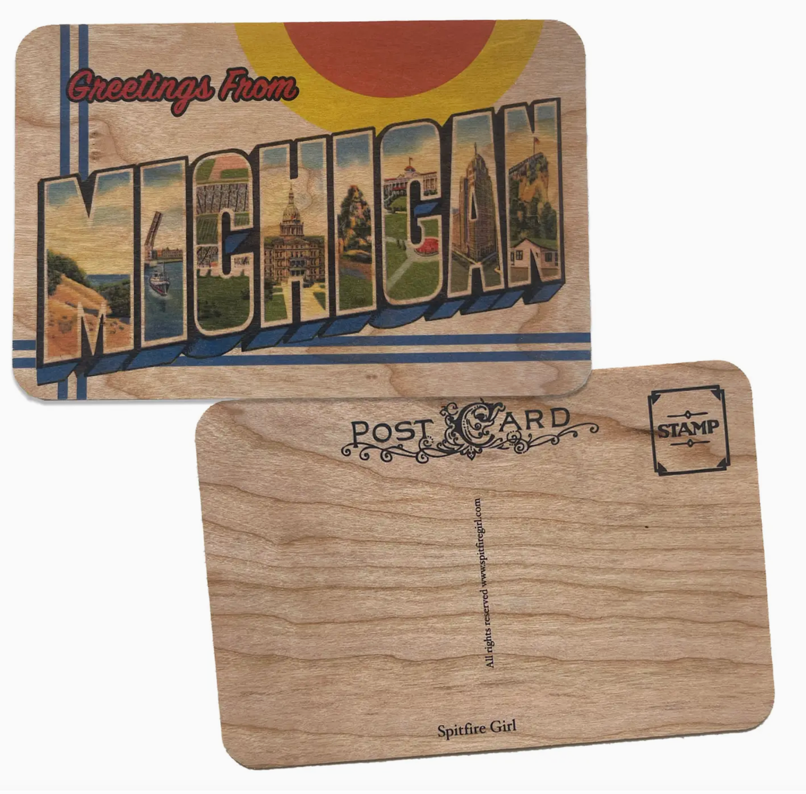 Greetings From michigan Wood Postcard 