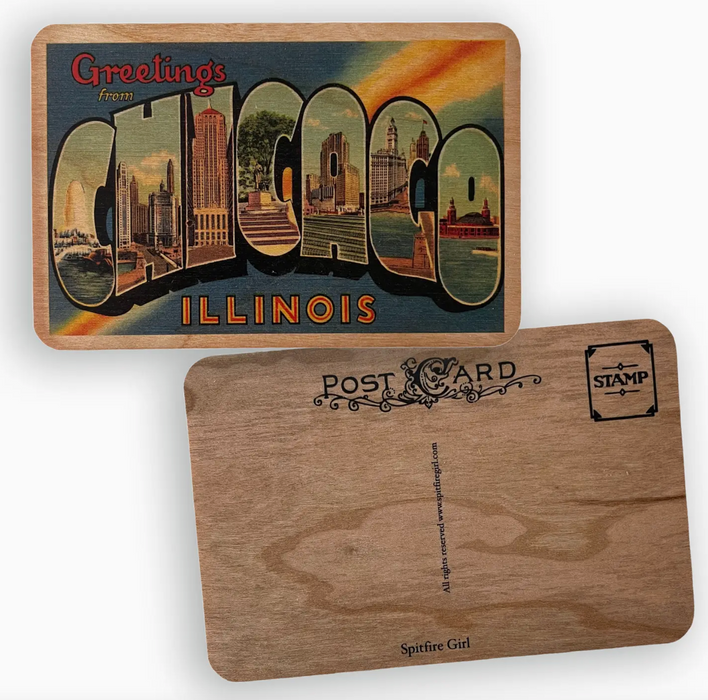 Greetings From chicago Wood Postcard 