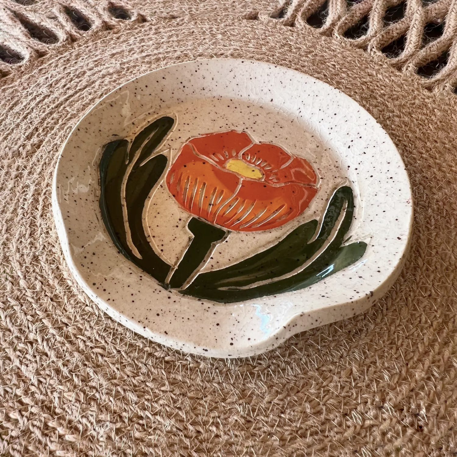 Globe Mallow Sgraffito Ceramic Spoon Rest