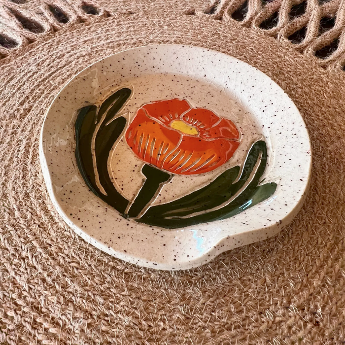 Globe Mallow Sgraffito Ceramic Spoon Rest
