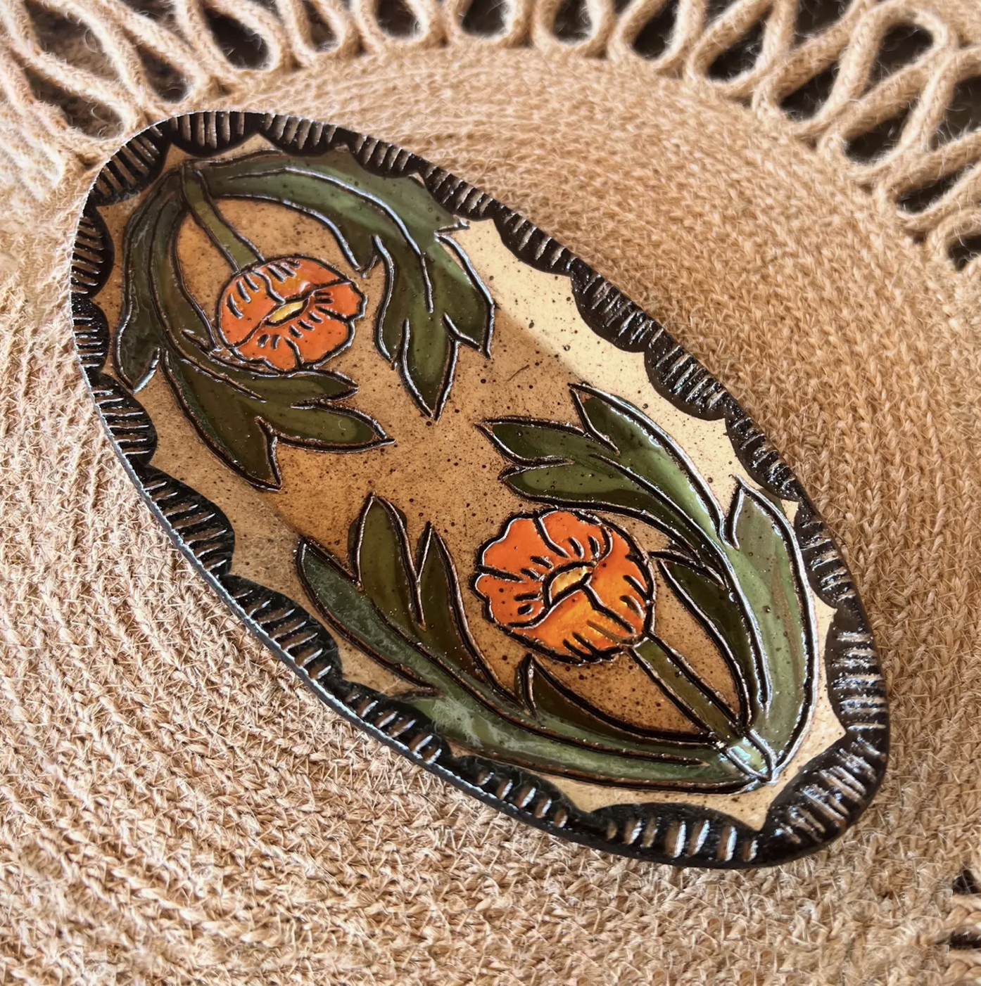 Globe Mallow Sgraffito Trinket Dish