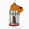 Cat Perched On Parrot Bird Cage Glass Ornament