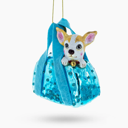 Chic Chihuahua Inside Designer Handbag Glass Ornament