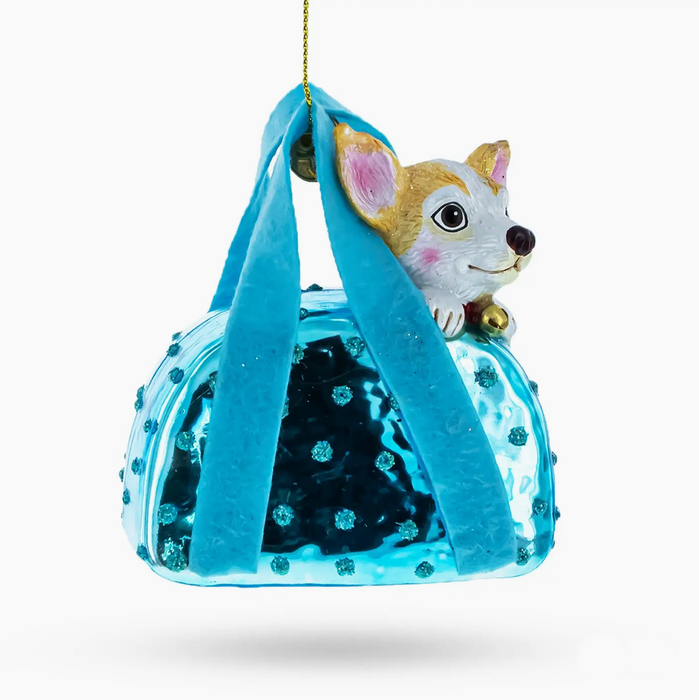 Chic Chihuahua Inside Designer Handbag Glass Ornament