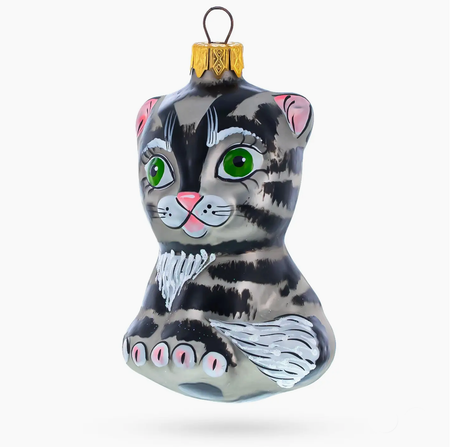 Grey Cat Glass Ornament
