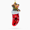 Joyful Puppy in Christmas Stocking Blown Glass Ornament