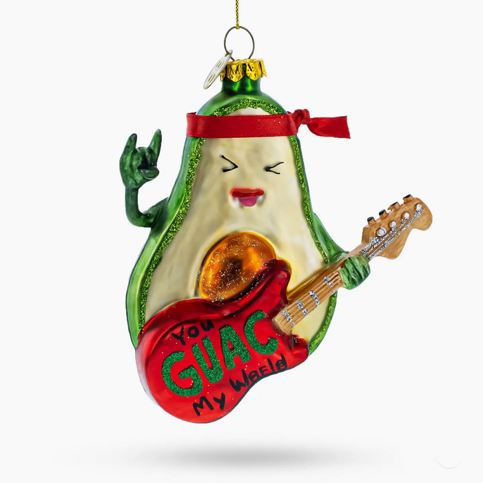 Musical Avocado Strumming A Guitar Glass Ornament