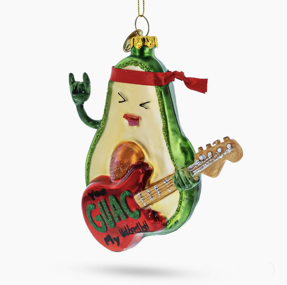 Musical Avocado Strumming A Guitar Glass Ornament