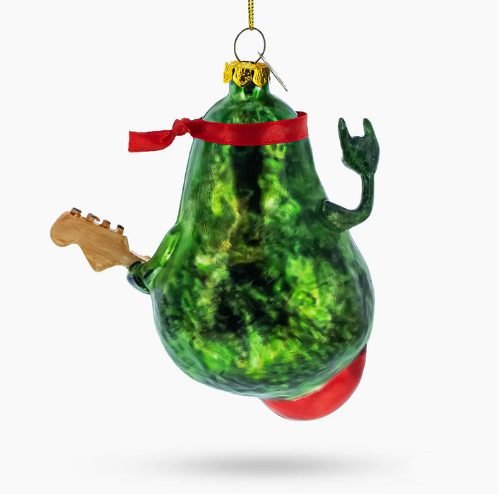 Musical Avocado Strumming A Guitar Glass Ornament