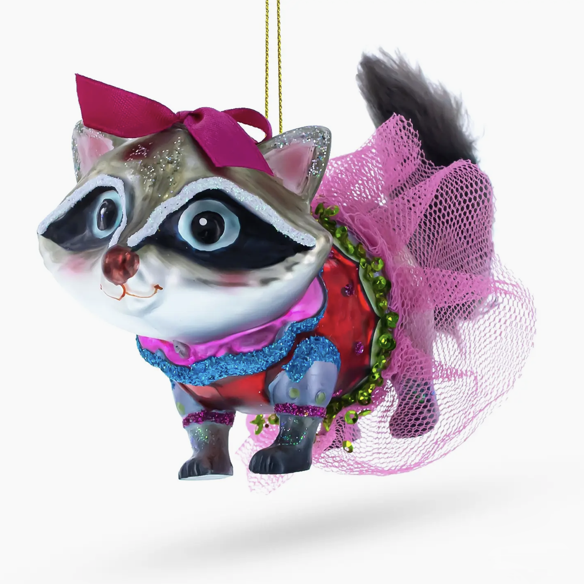 Quirky Raccoon in Dress Glass Ornament