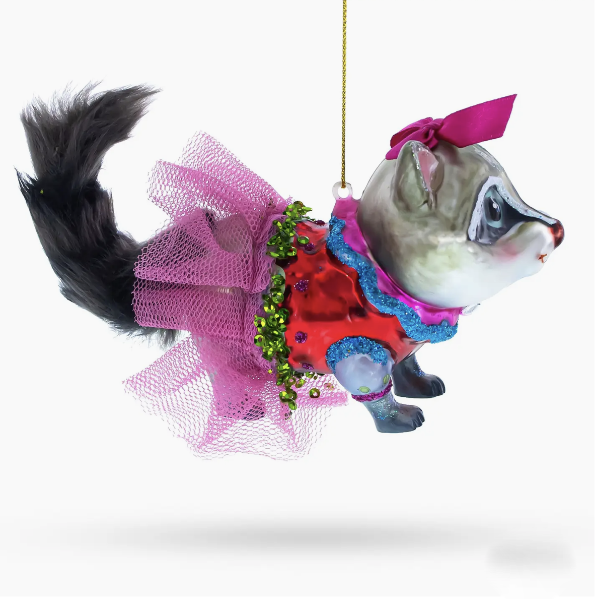 Quirky Raccoon in Dress Glass Ornament