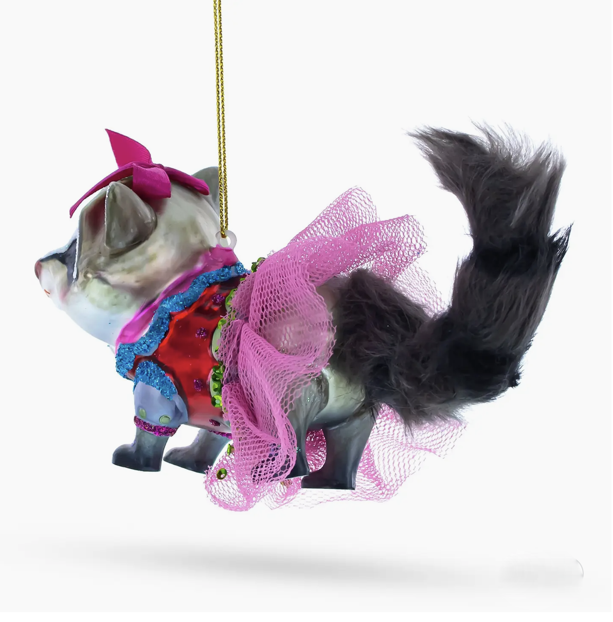 Quirky Raccoon in Dress Glass Ornament