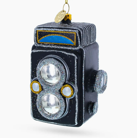 Vintage Camera Blown Glass Christmas Ornament