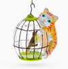Cat Perched On Bird Cage Unique Glass Ornament