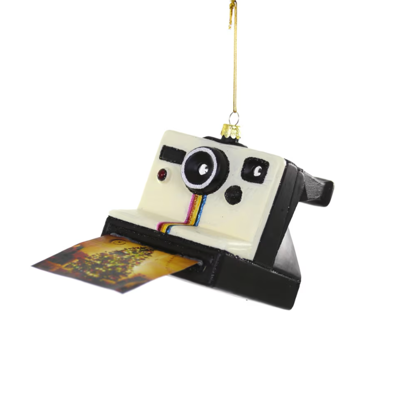 Instant Photo Camera Glass Ornament