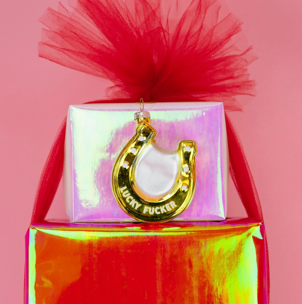 Lucky Fucker Glass Christmas Ornament