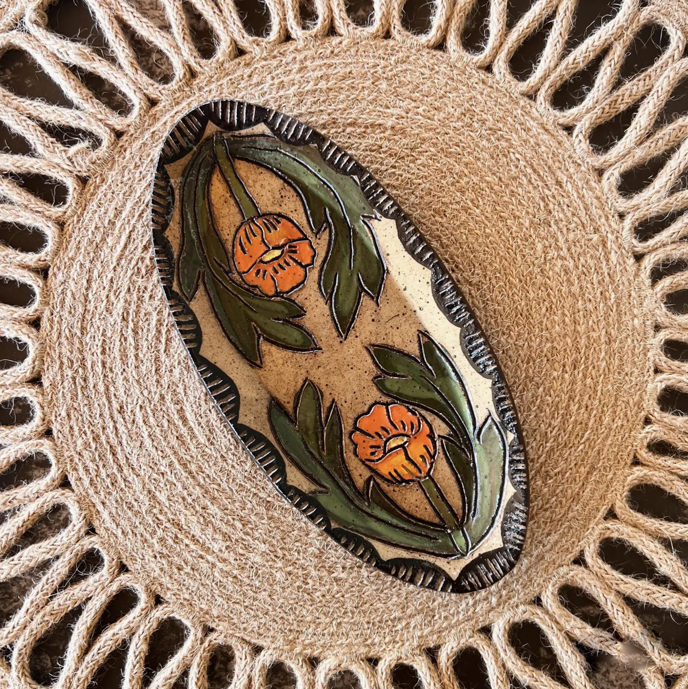 Globe Mallow Sgraffito Trinket Dish
