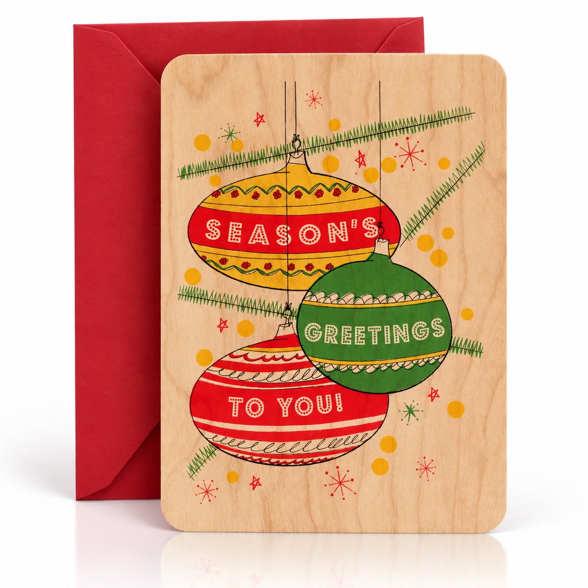 Wood Flat Card - Retro Holiday