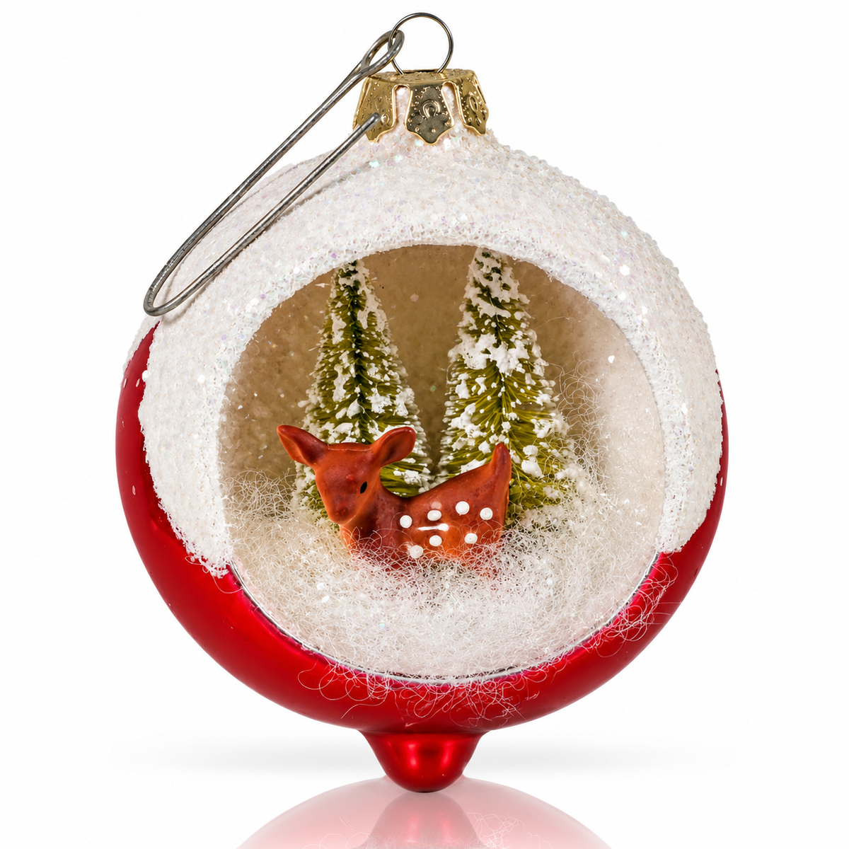 Bethany Lowe Snowy Woodland Deer Glass Ornament