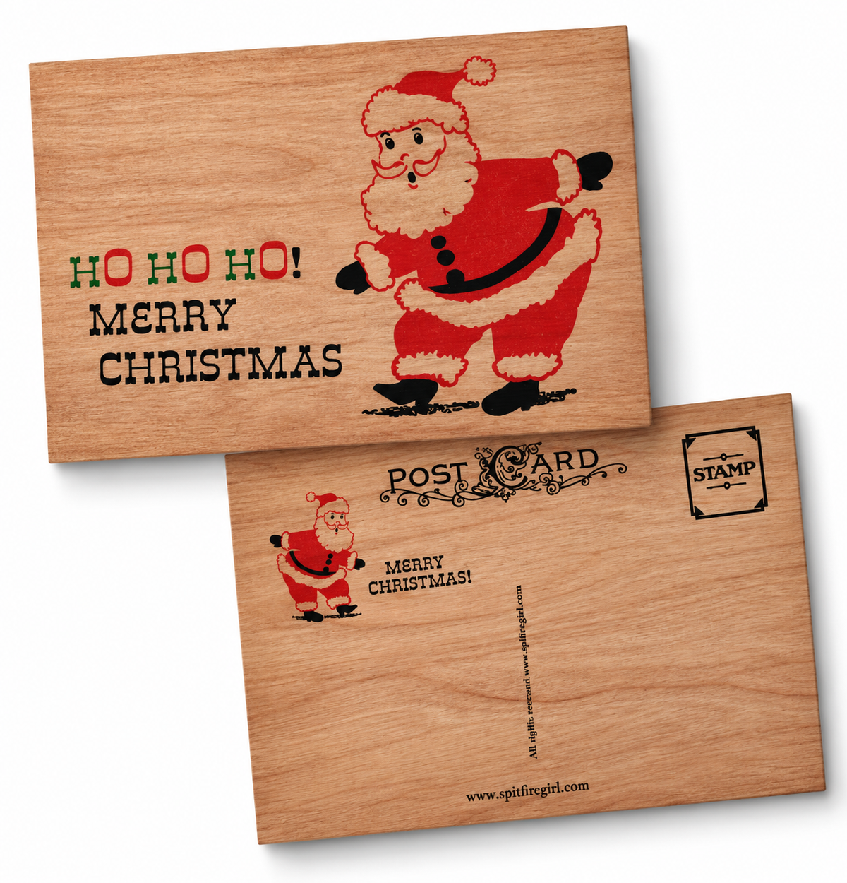 Wood Postcard - HO HO HO Santa