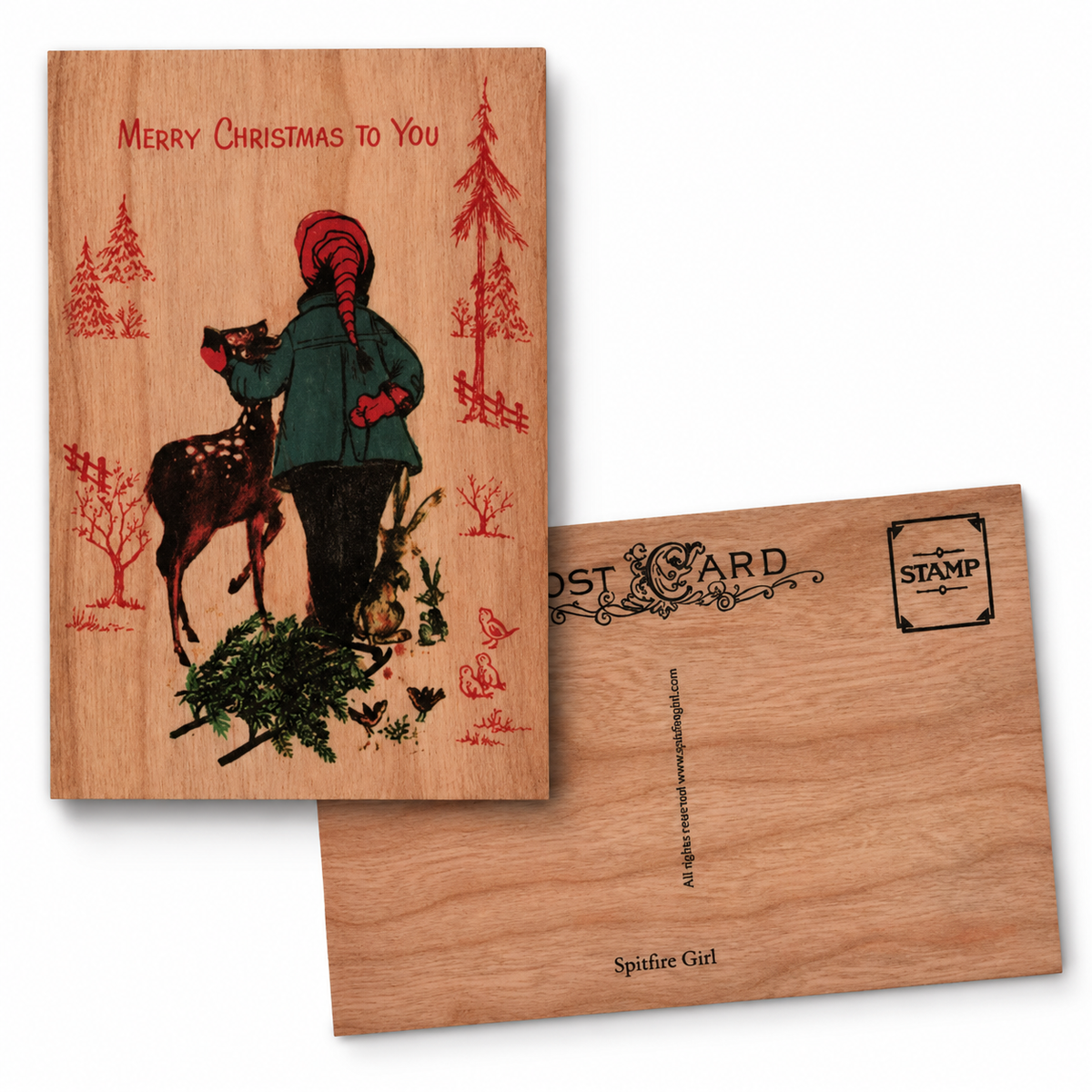 Wood Postcard - Xmas Deer