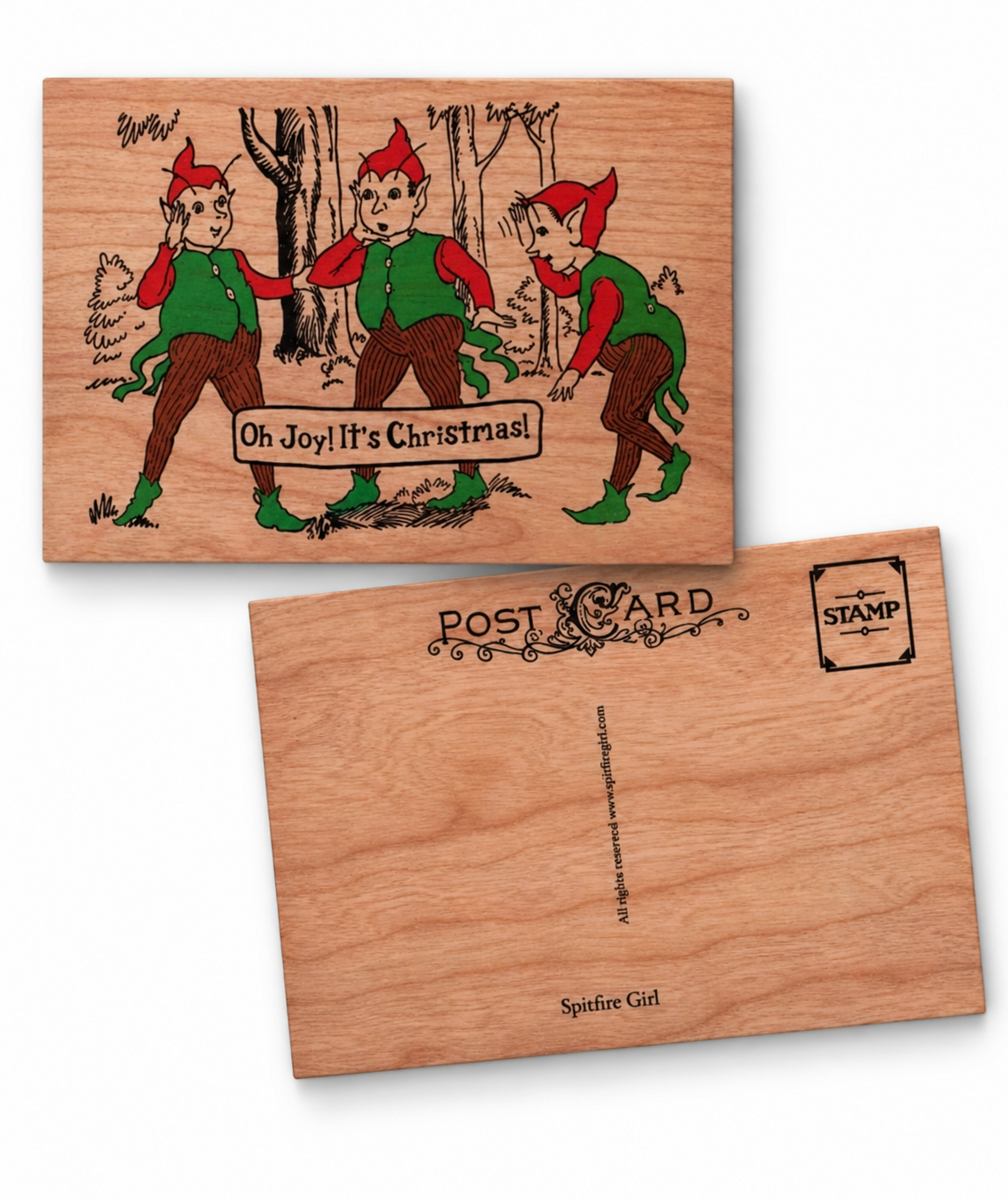 Wood Postcard - Elf Christmas