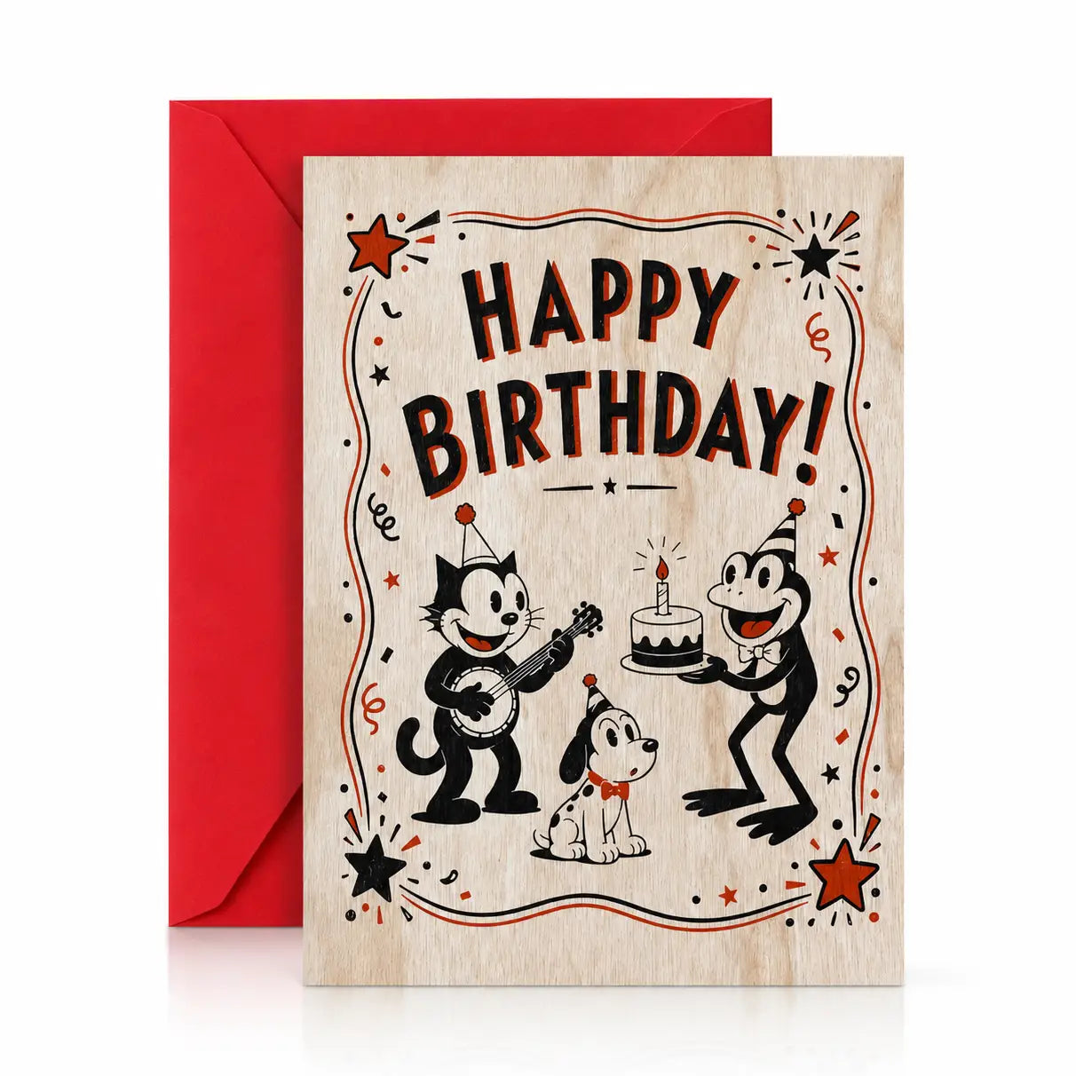 Wood Folding Card - Happy Birthday Pals