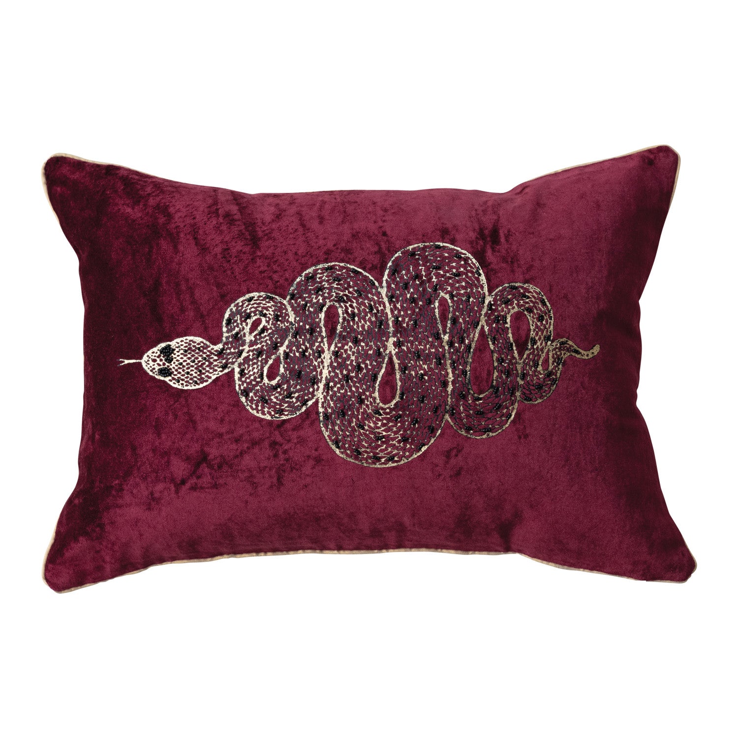 Cotton Velvet Gold Foil Snake, Beads Pillow