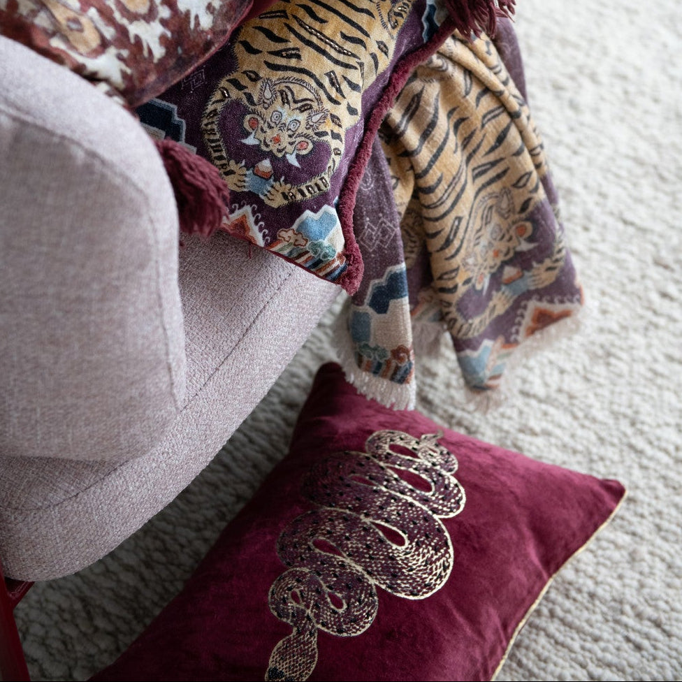 Cotton Velvet Gold Foil Snake, Beads Pillow