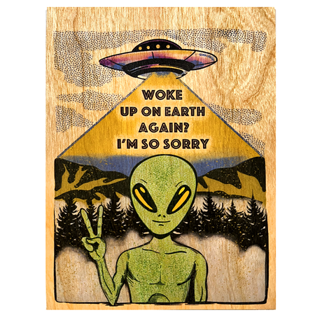 Wood Folding Card - Sympathetic Alien