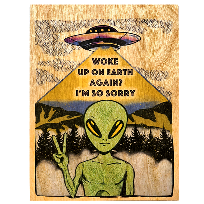 Wood Folding Card - Sympathetic Alien
