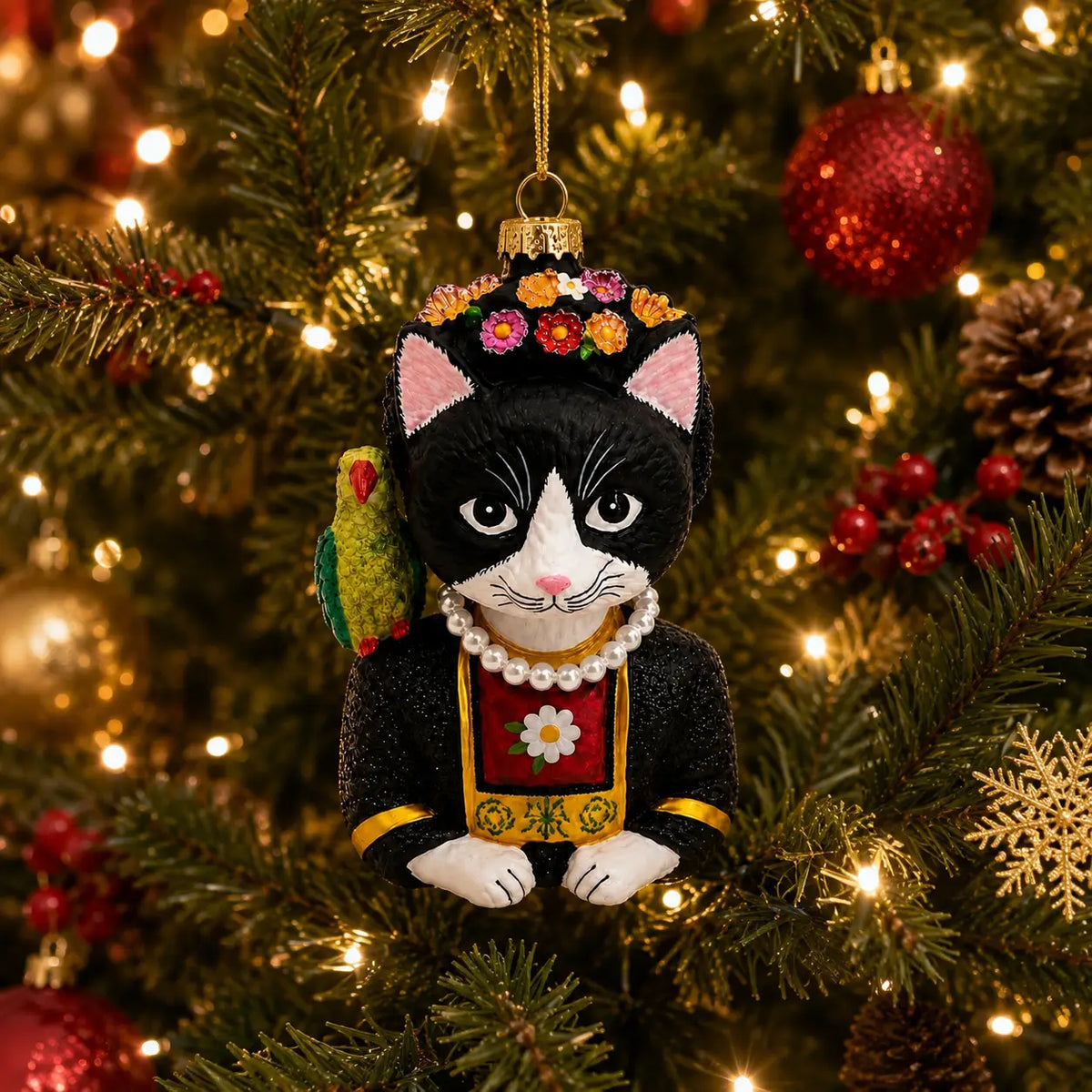 Frida Kahlo Catlo Tuxedo Cat Ornament