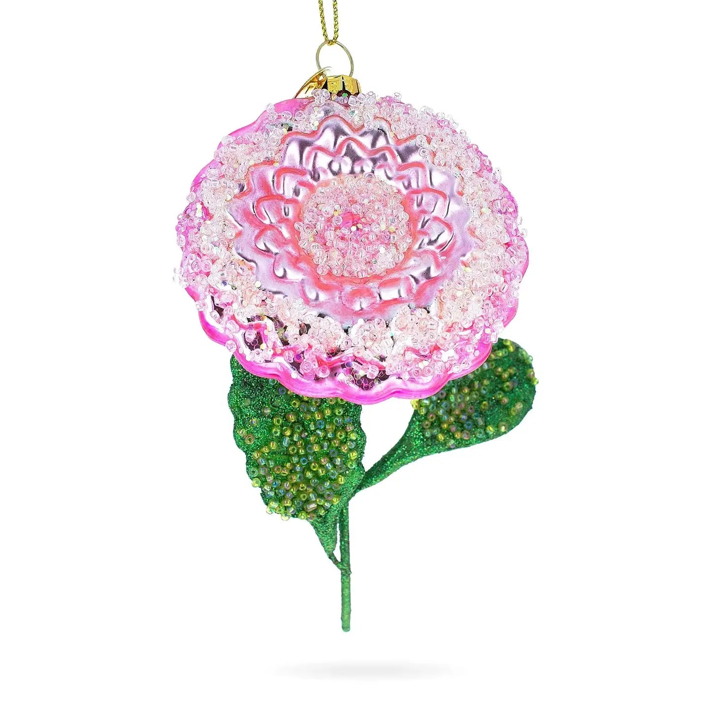 Pink Flower with Colorful Beads Glass Ornament