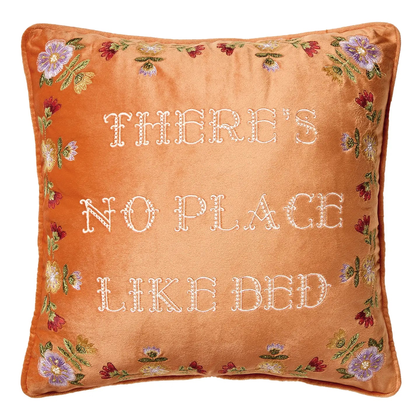 No Place Like Bed Embroidered Pillow