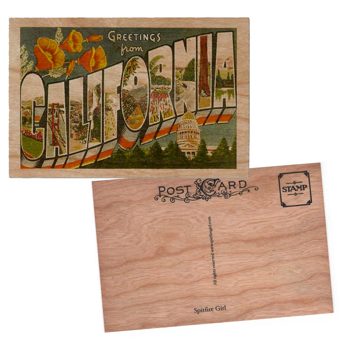 Greetings From california Wood Postcard 