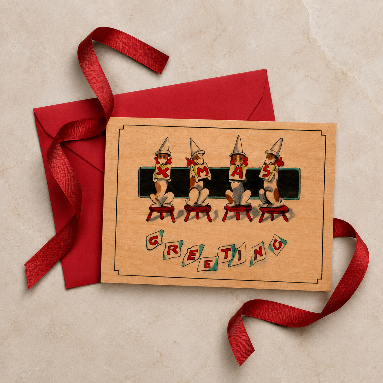 Wood Folding Card - Dog Holiday