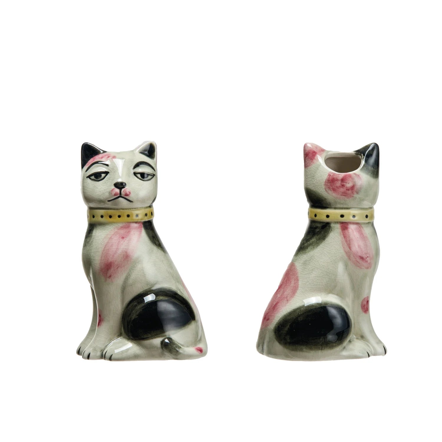 Hand-Painted Stoneware Vintage Reproduction Cat Vase