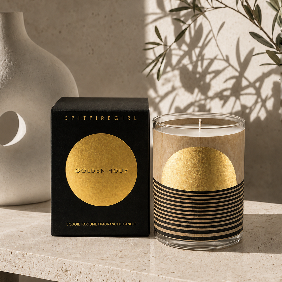 Gold Foil Wood Wrapped Candle Golden Hour