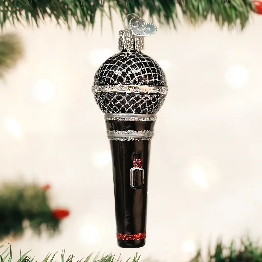 Microphone Glass Christmas Ornament