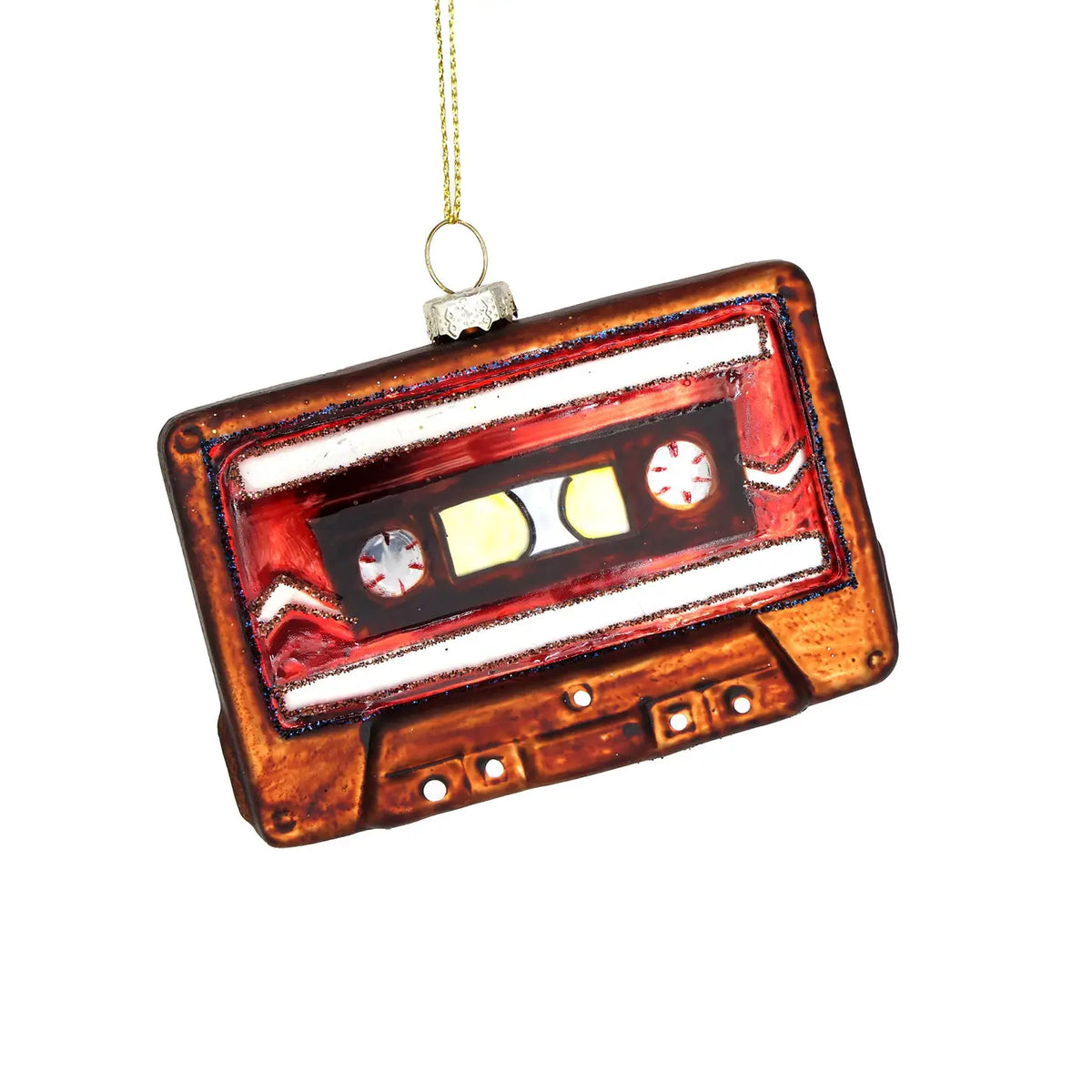Glass Christmas Ornament Cassette Tape