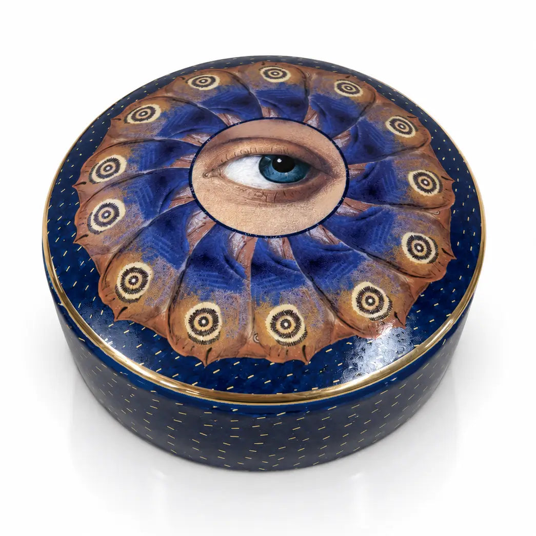 Round Cermaic Box Large -  Blue Eyed Butterfly 