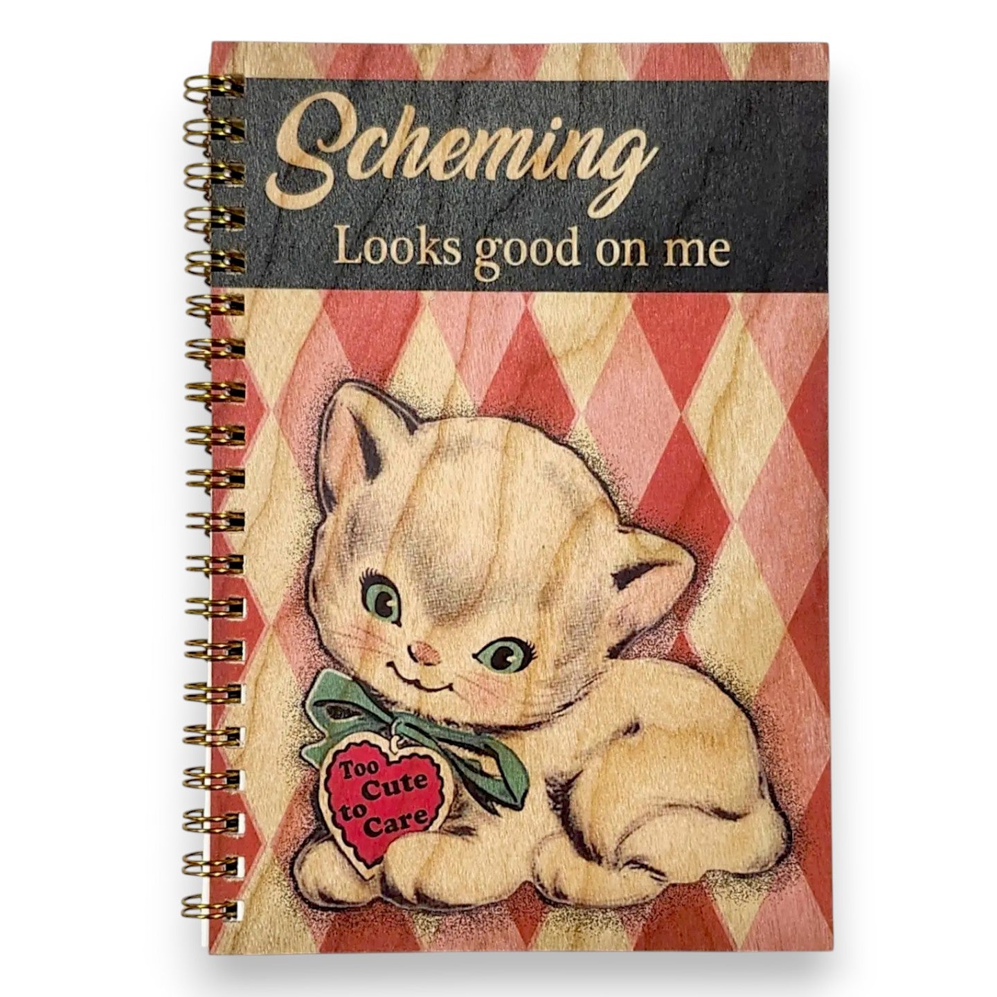 Wood Notebook - Scheming Cat