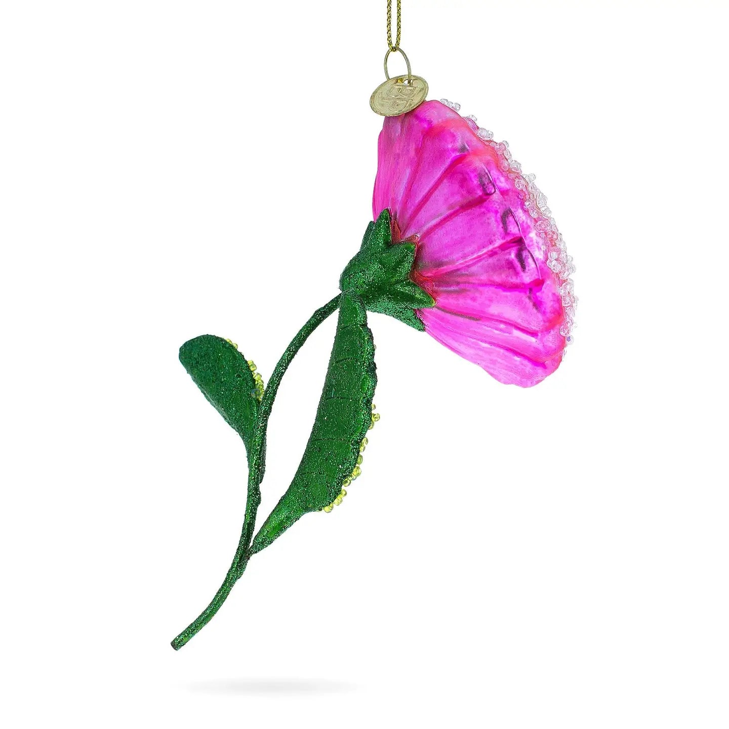 Pink Flower with Colorful Beads Glass Ornament