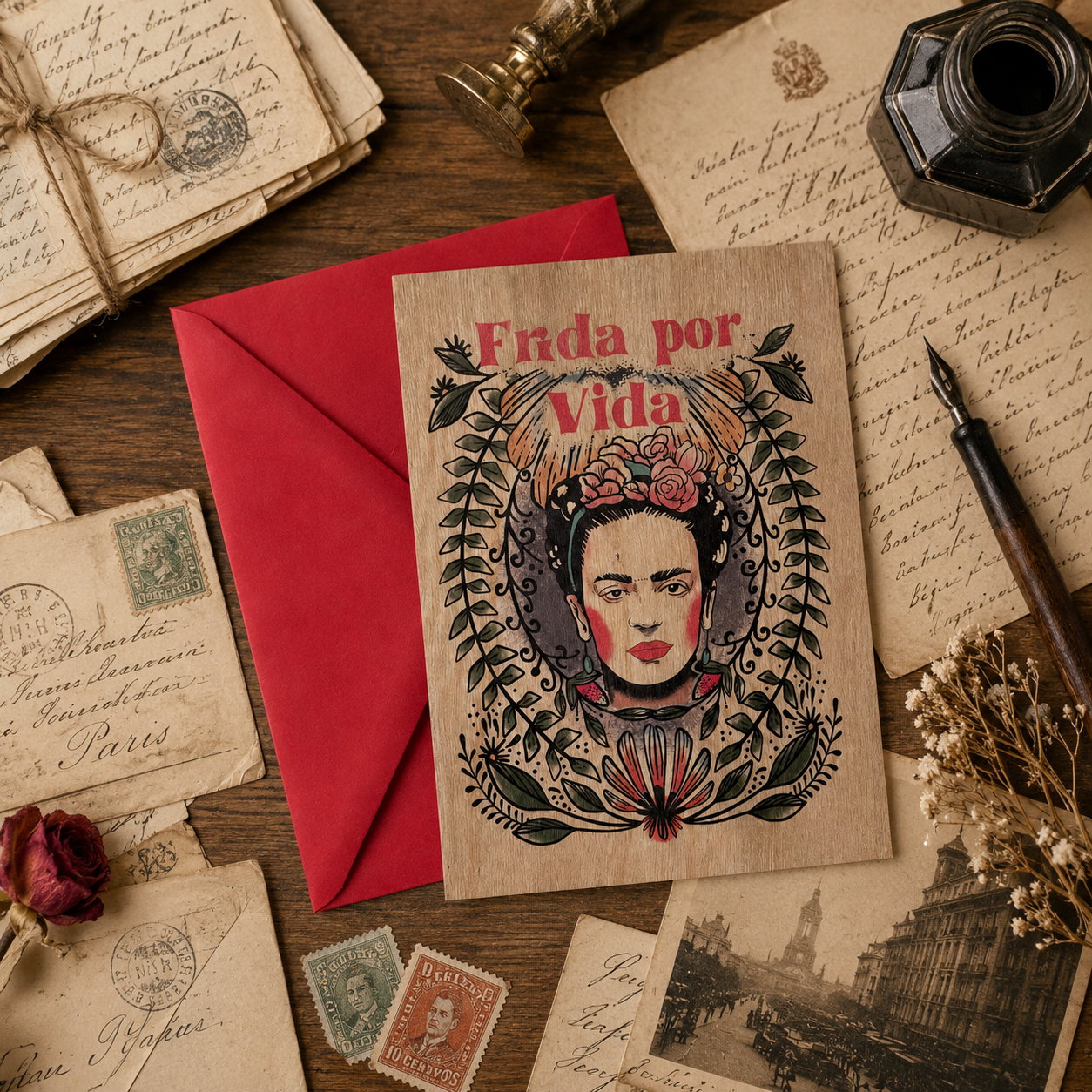 Wood Folding Card - Frida Kahlo