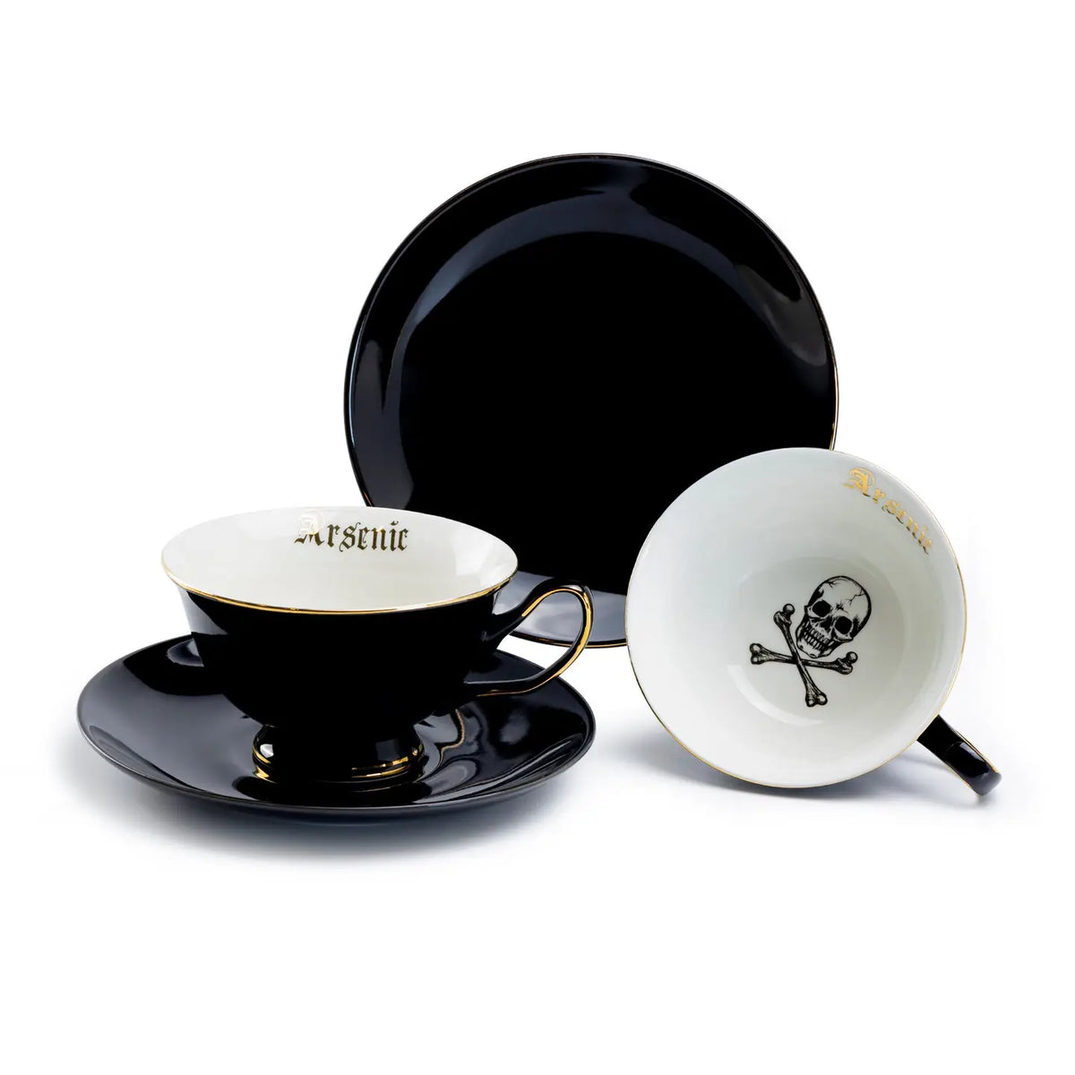 Arsenic Skull Black Gold 7oz Tea Cup and Saucer