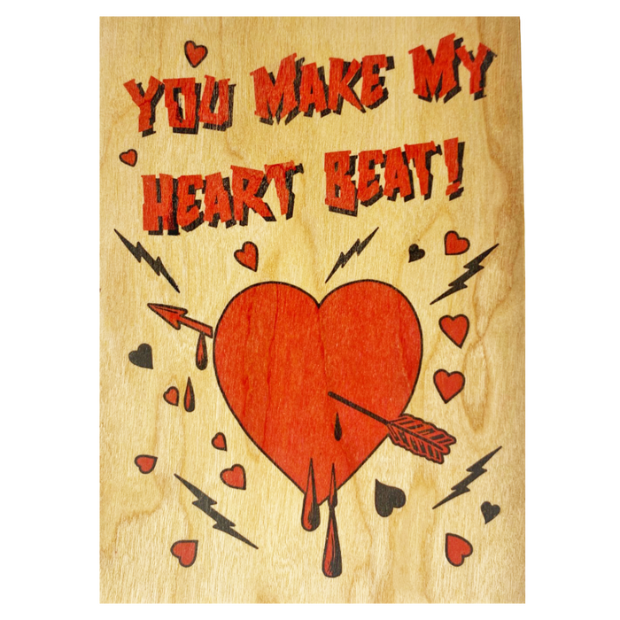Wood Folding Card- Heart Beat