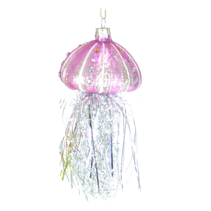 Tinsel Jellyfish Glass Ornaments